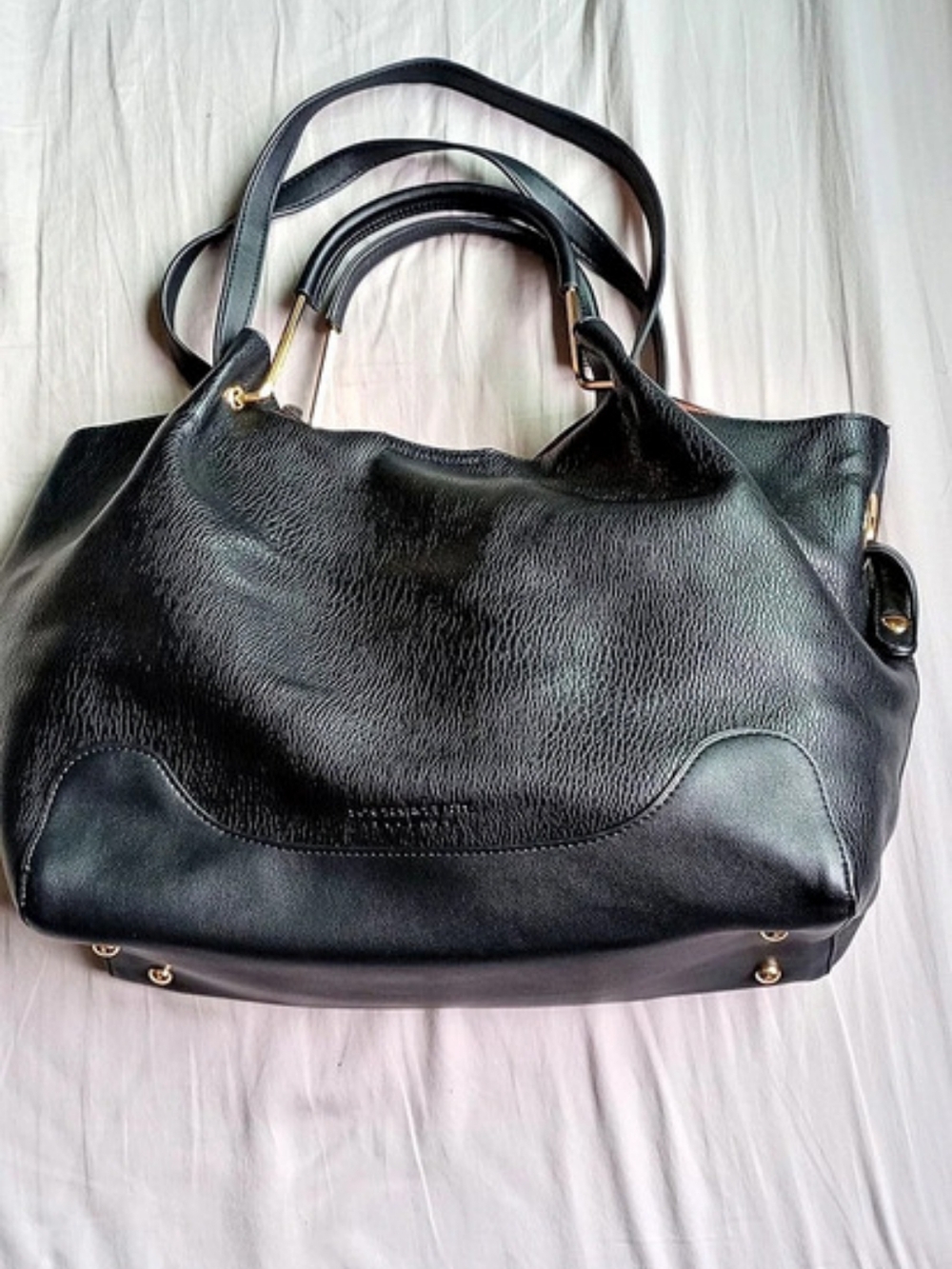 Sondra Roberts Squared Pebbled Faux Leather Tote Bag Black